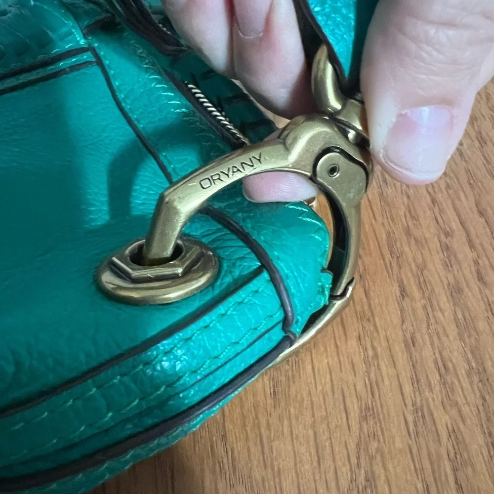 orYANY Green Pebbled Leather Medium Shoulder Bag